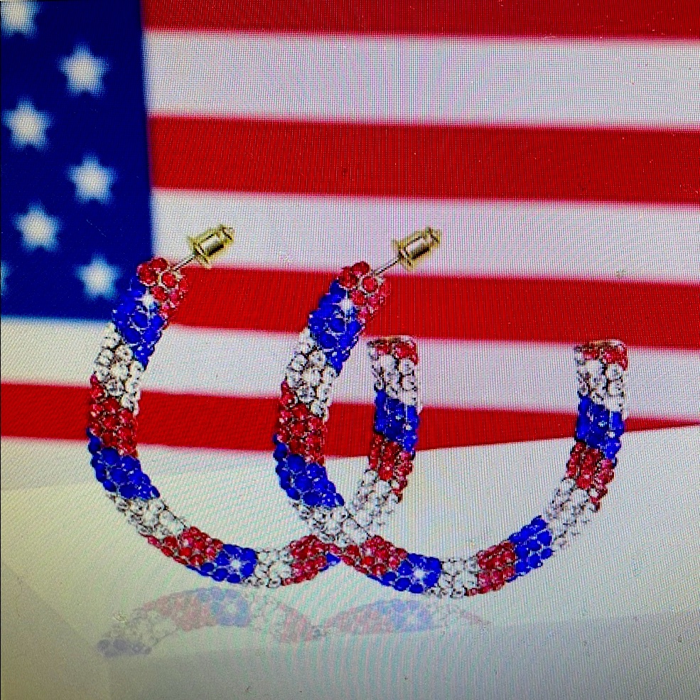 Red And White Beaded Hoop Earrings